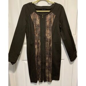 Tribal Women's Dress Size 4 Zipper Front Long Sleeve Brown Geometric metallic